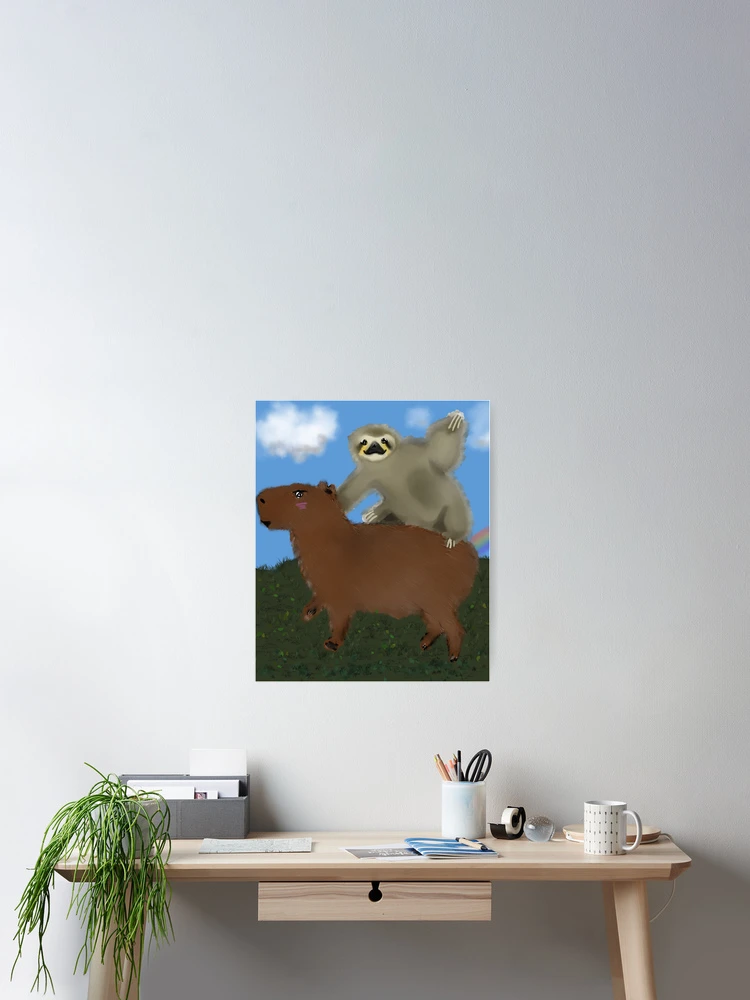 Thumbnail 2 of 3, Poster, Sloth Riding Capybara designed and sold by Veakari.