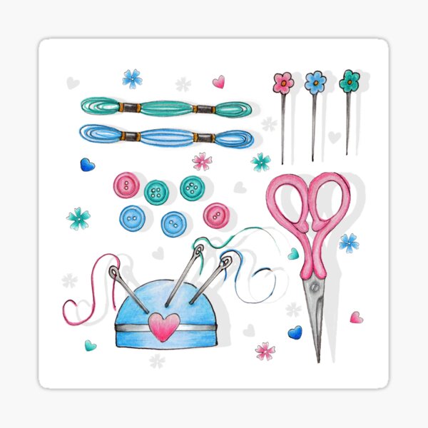 Item preview, Embroidery Supplies Sticker Illustration designed and sold by bellamells.
