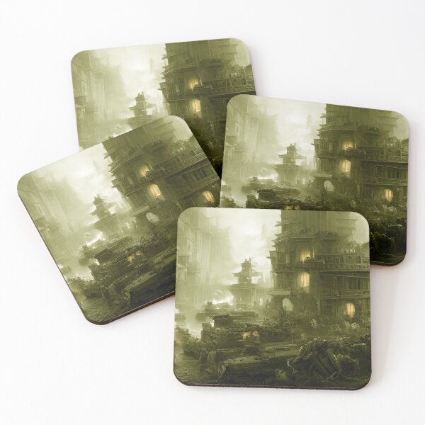 Item preview, Yellow steampunk city, post apocalyptic fantasy street landscape designed and sold by Chardo55.
