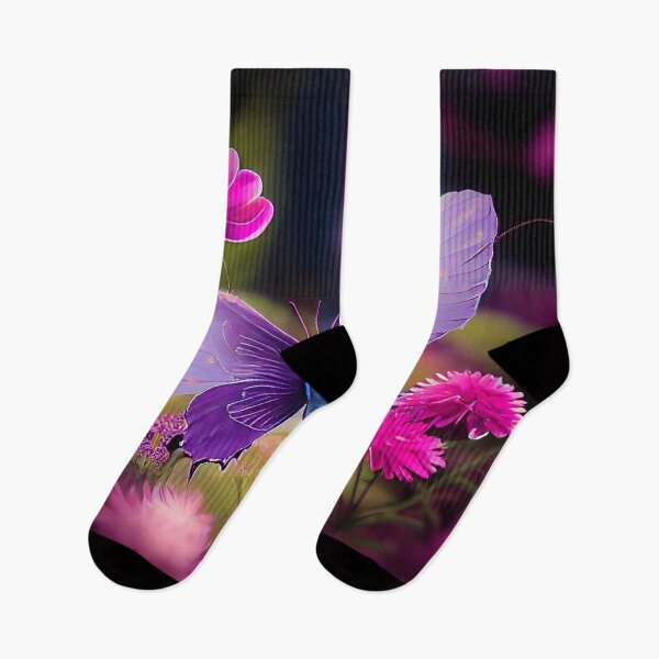Item preview, a purple butterfly flying over a field of flowers designed and sold by DesignAtYO.