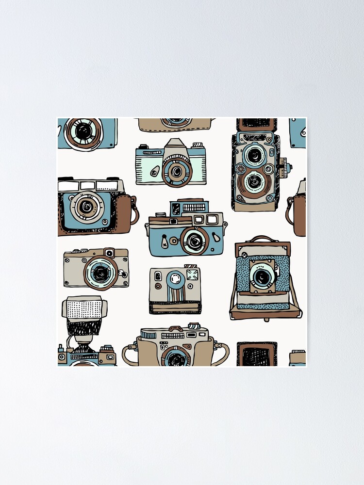 Hand drawn pattern with old fashioned cameras