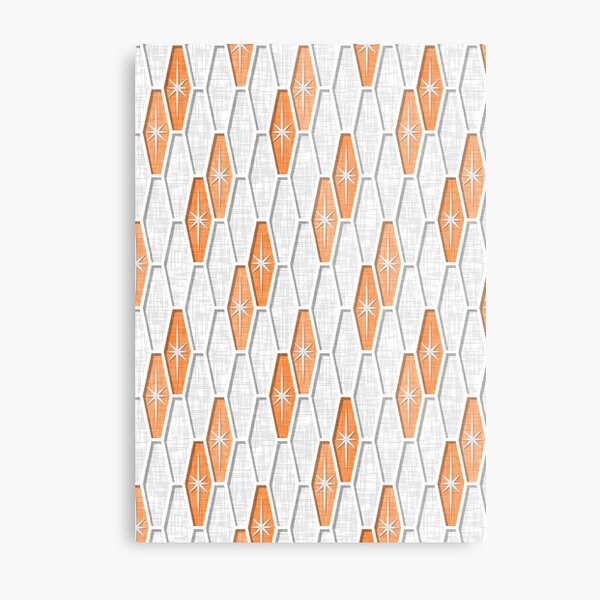 Orange Palm Springs Starburst Hexagons Metal Print