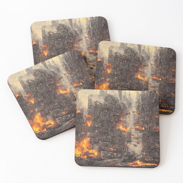 Item preview, Fiery post apocalyptic street scene designed and sold by Metaverse8.