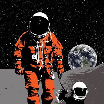 Artwork thumbnail, Astronaut walking his dog on the moon by monsterplanet
