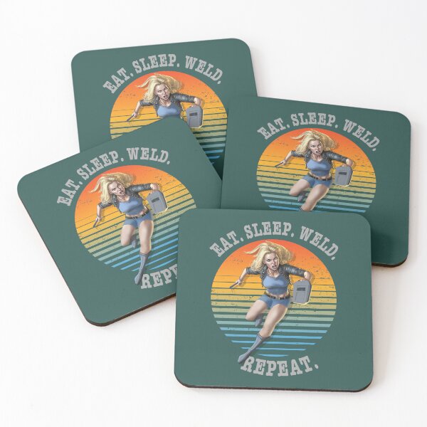 Item preview, Eat sleep weld repeat retro sunset welder design  designed and sold by TipTopTapo.