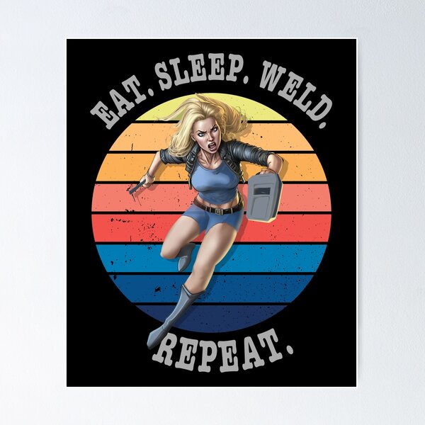 Item preview, Eat sleep weld repeat retro sunset welder design  designed and sold by TipTopTapo.
