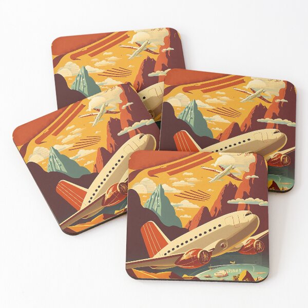 Item preview, Red & White Plane Vintage Travel Poster designed and sold by OldTravelArt.