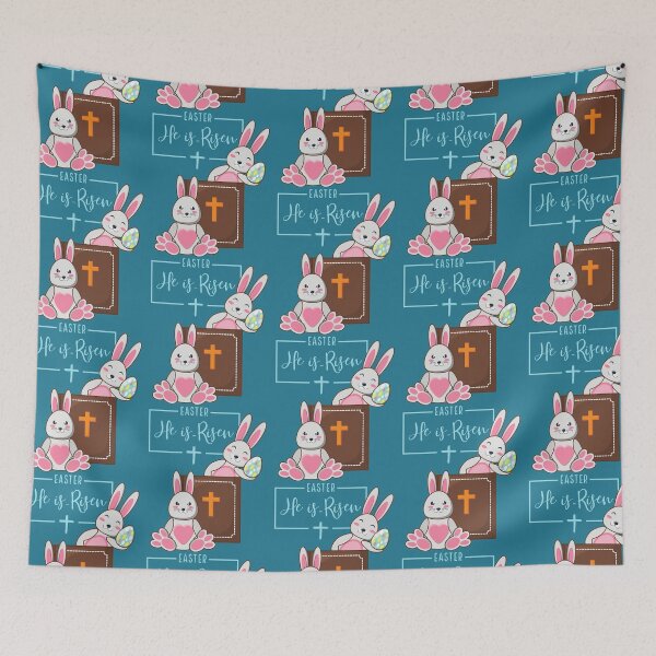 Item preview, He Is Risen Easter Bunny design for Easter Egg Hunts, Church, for little girls who love bunnies and Christians for Easter.  designed and sold by tranquilbeach.
