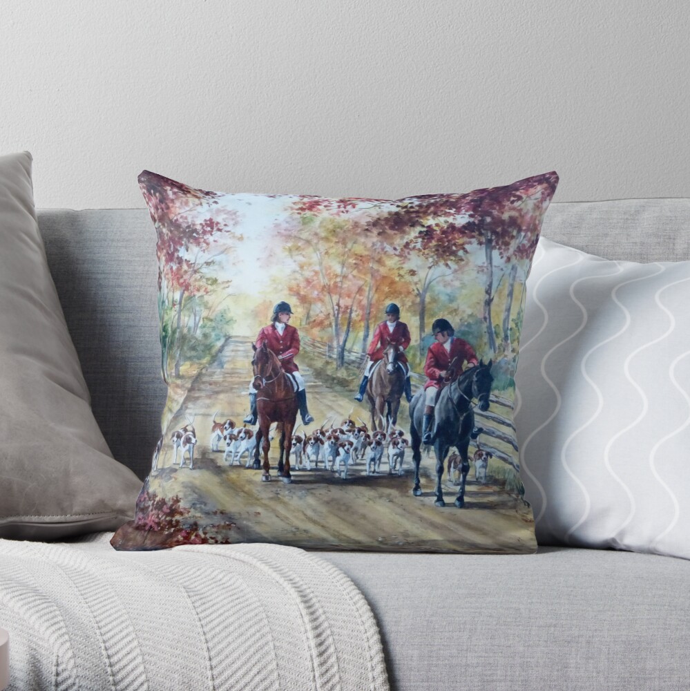 Autumn Hounds and Horses Throw Pillow