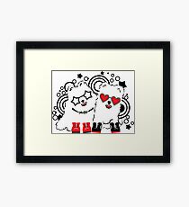 Two funny fluffy dogs. Music vector illustration concept. Animal symbol of 2018 year. Pop art style. Framed Print