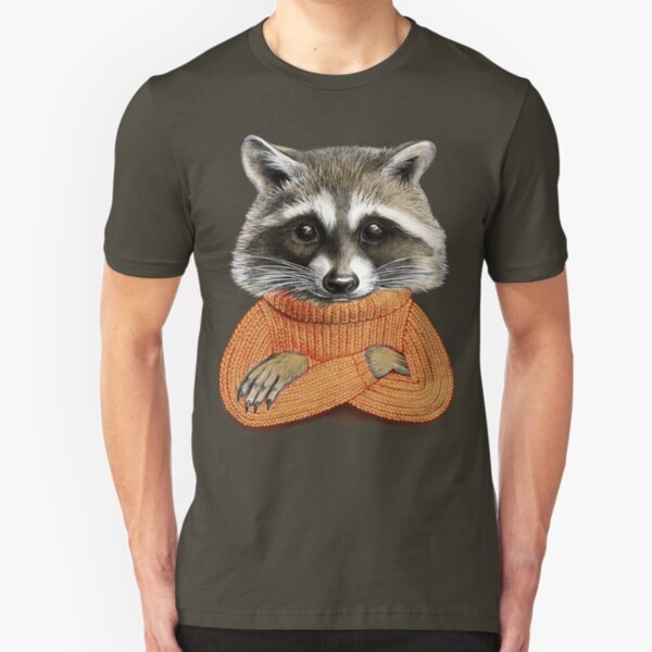 Raccoon in winter sweater Slim Fit T-Shirt