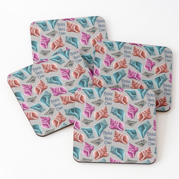 Item preview, Beach Vibes Only teal, pink, and red seashells on grey designed and sold by katerosestudios.