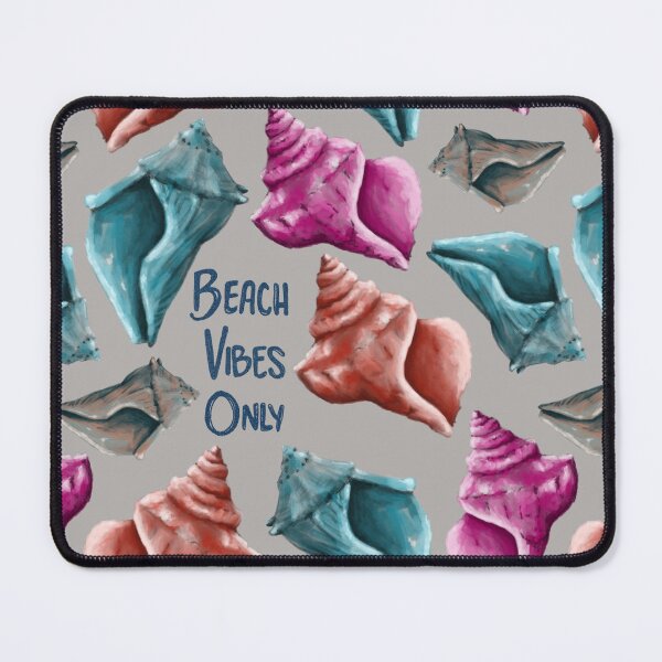 Item preview, Beach Vibes Only teal, pink, and red seashells on grey designed and sold by katerosestudios.