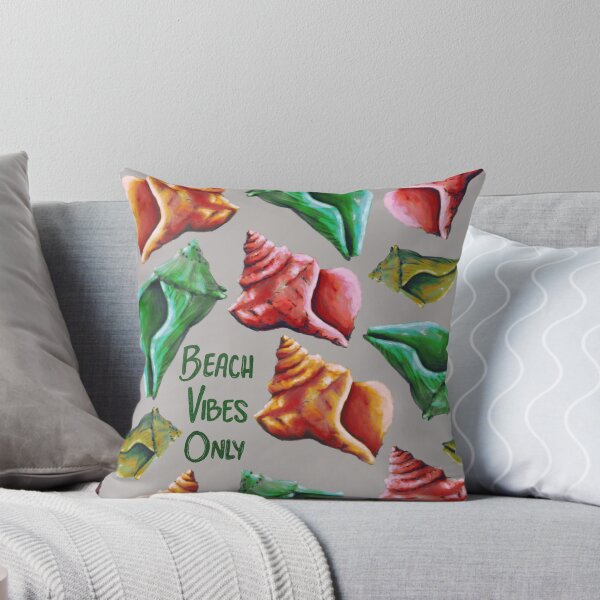 Item preview, Beach Vibes Only green, orange, and red seashells on grey designed and sold by katerosestudios.