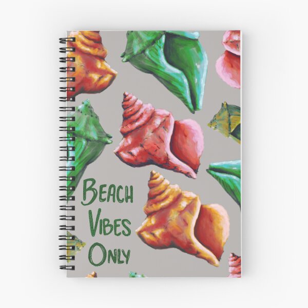 Item preview, Beach Vibes Only green, orange, and red seashells on grey designed and sold by katerosestudios.
