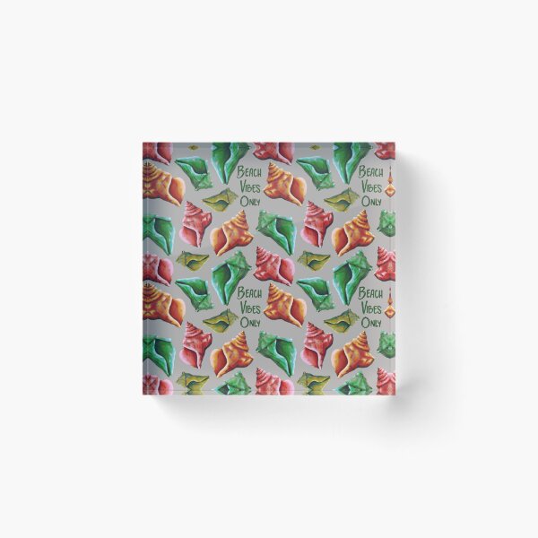 Item preview, Beach Vibes Only green, orange, and red seashells on grey designed and sold by katerosestudios.
