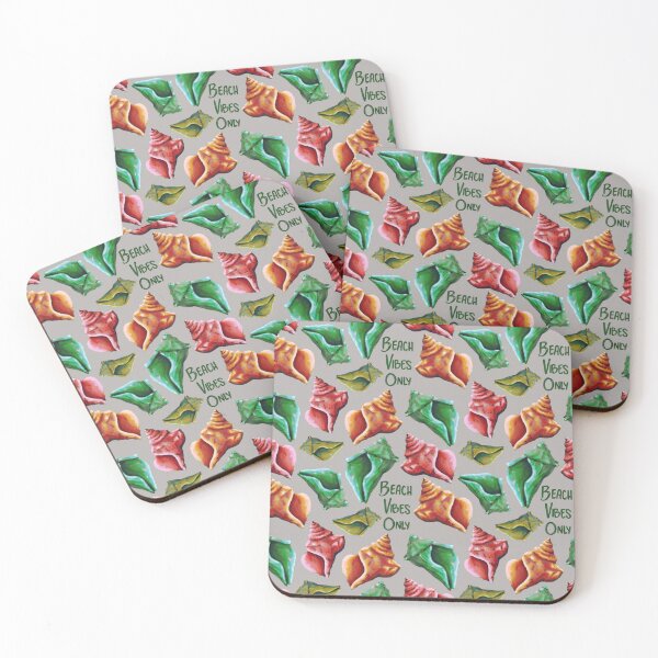Item preview, Beach Vibes Only green, orange, and red seashells on grey designed and sold by katerosestudios.