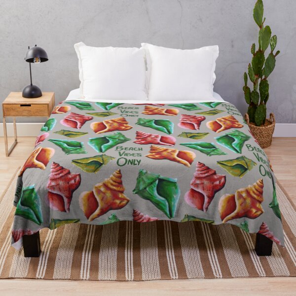 Item preview, Beach Vibes Only green, orange, and red seashells on grey designed and sold by katerosestudios.