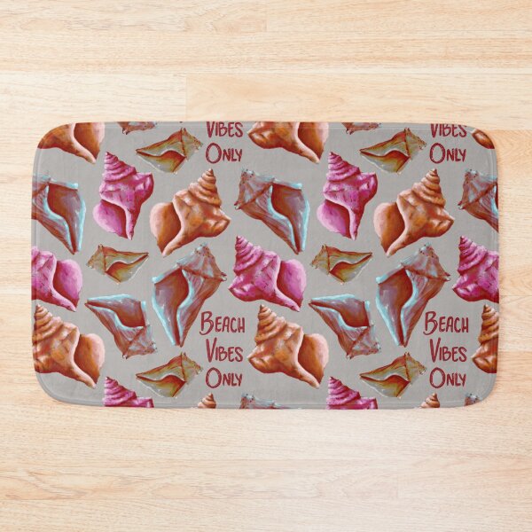 Item preview, Retro Beach Vibes Only teal, orange, and pink seashells on grey designed and sold by katerosestudios.
