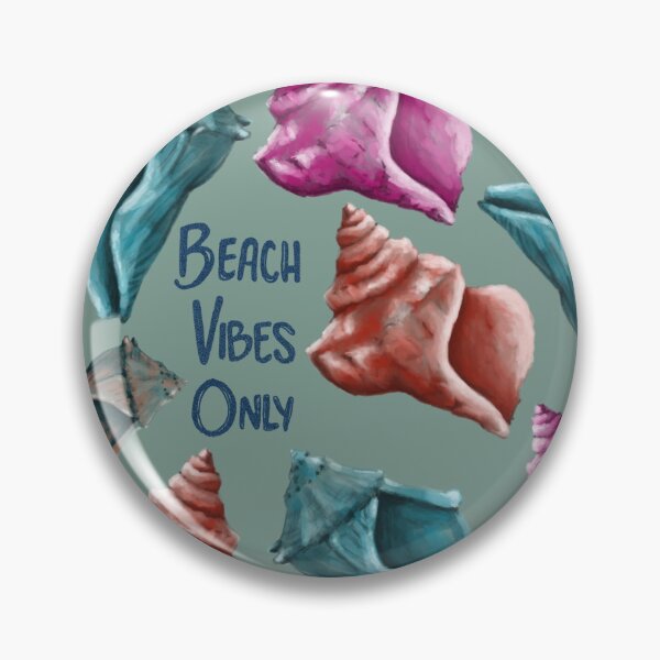 Item preview, Beach Vibes Only teal, pink, and red seashells on green designed and sold by katerosestudios.