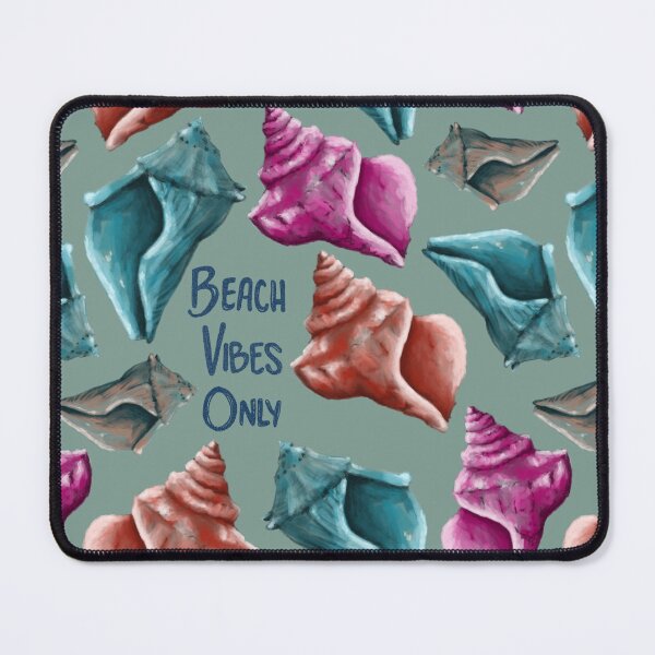 Item preview, Beach Vibes Only teal, pink, and red seashells on green designed and sold by katerosestudios.