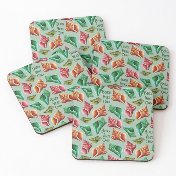 Item preview, Beach Vibes Only green, orange, and red seashells on green designed and sold by katerosestudios.