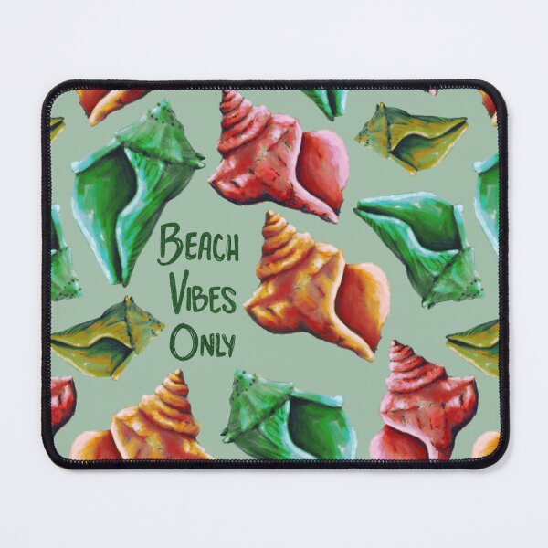 Item preview, Beach Vibes Only green, orange, and red seashells on green designed and sold by katerosestudios.
