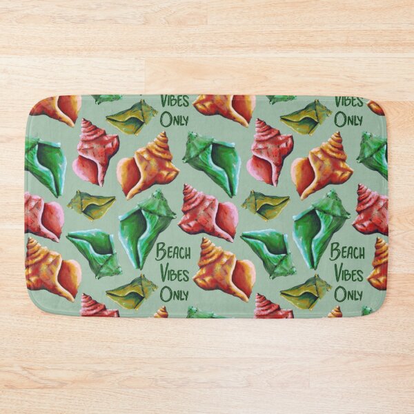 Item preview, Beach Vibes Only green, orange, and red seashells on green designed and sold by katerosestudios.