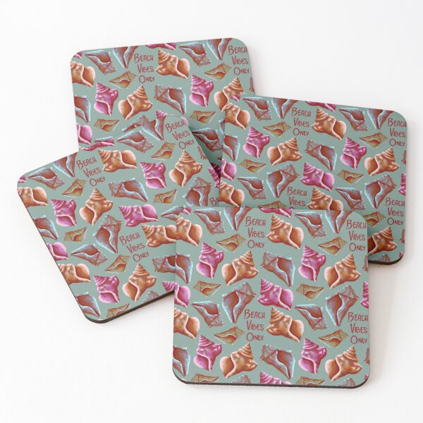 Item preview, Retro Beach Vibes Only teal, orange, and pink seashells on green designed and sold by katerosestudios.