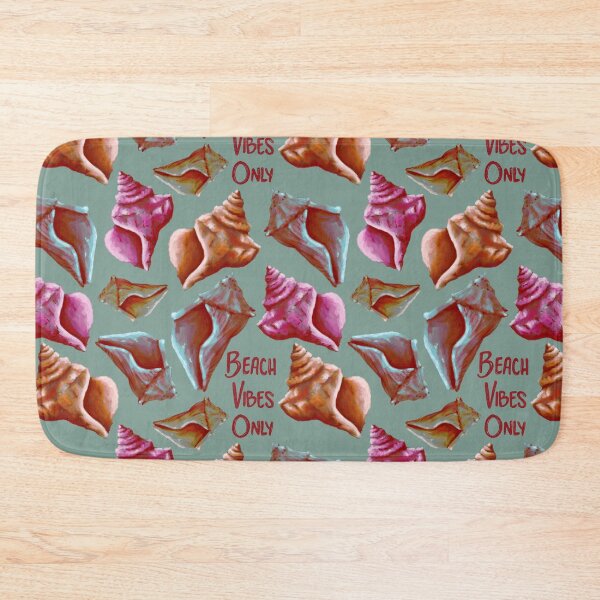 Item preview, Retro Beach Vibes Only teal, orange, and pink seashells on green designed and sold by katerosestudios.