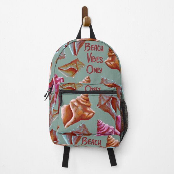 Item preview, Retro Beach Vibes Only teal, orange, and pink seashells on green designed and sold by katerosestudios.
