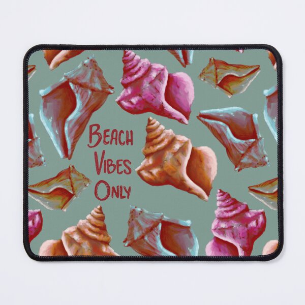 Item preview, Retro Beach Vibes Only teal, orange, and pink seashells on green designed and sold by katerosestudios.