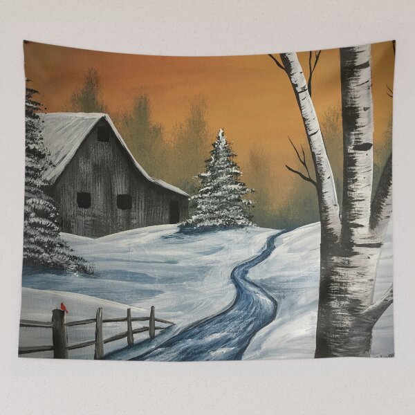 Item preview, Snowy Barn and Birch  designed and sold by SistersInArtN.