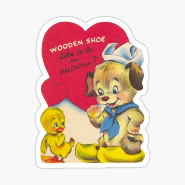 Vintage 1950s Flocked Valentine Card Puppies in Shoe Slipper