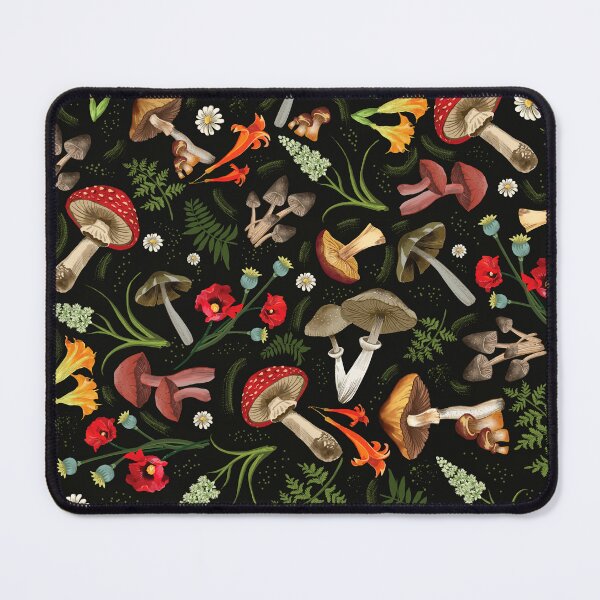 Item preview, Mushrooms and plants on black, retro, vintage botanicals designed and sold by chrissyink.