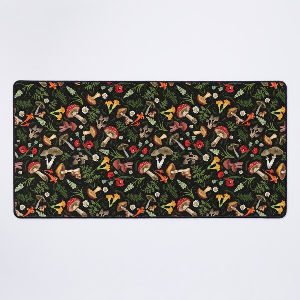 Item preview, Mushrooms and plants on black, retro, vintage botanicals designed and sold by chrissyink.
