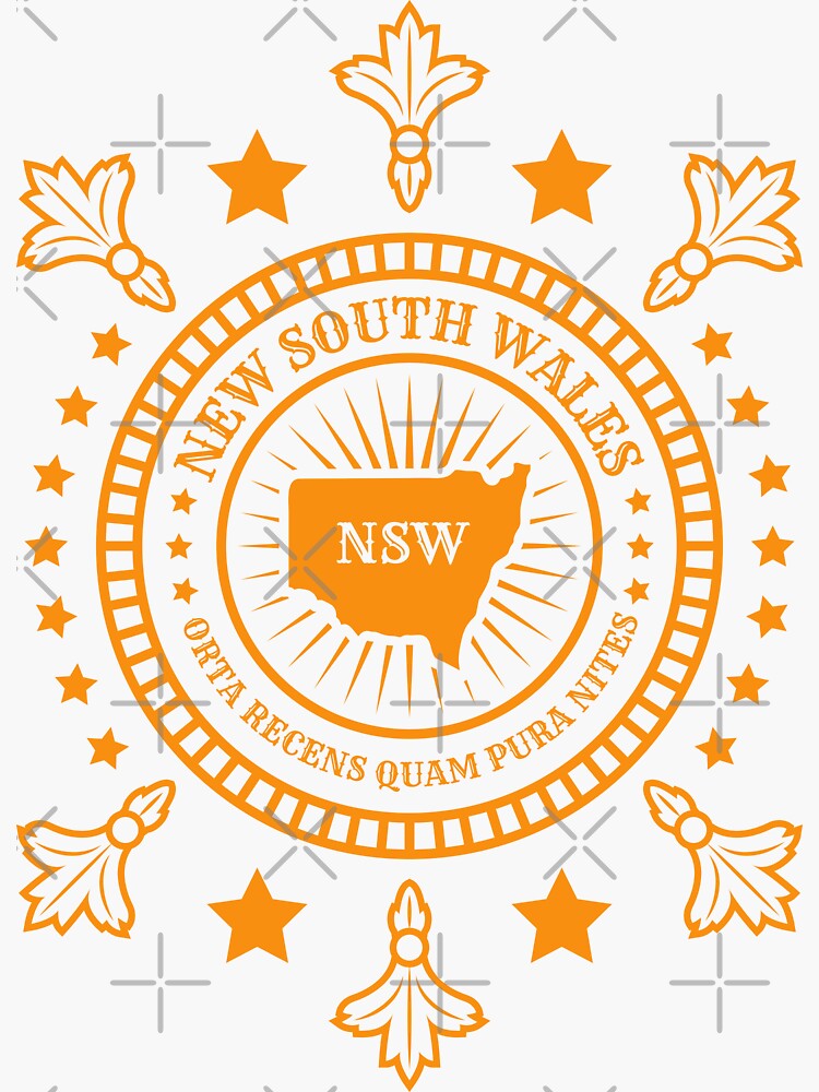 Thumbnail 3 of 3, Sticker, New South Wales Map Motto Latin - Orta Recens Quam Pura Nites - NSW Australia States designed and sold by Ranggasme.