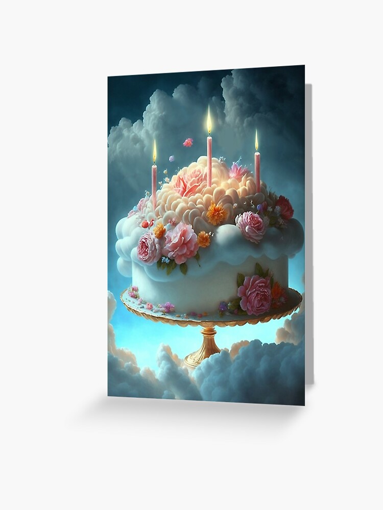 Tarjetas de felicitación «Tarta De Cumpleaños Con Flores En El Cielo» de  immortalpeaches | Redbubble