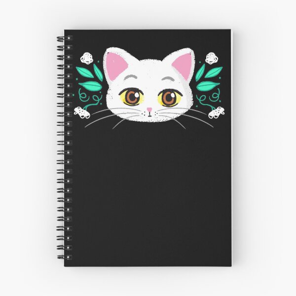 Item preview, White kitty with green leaves and flowers designed and sold by jasmineberry.