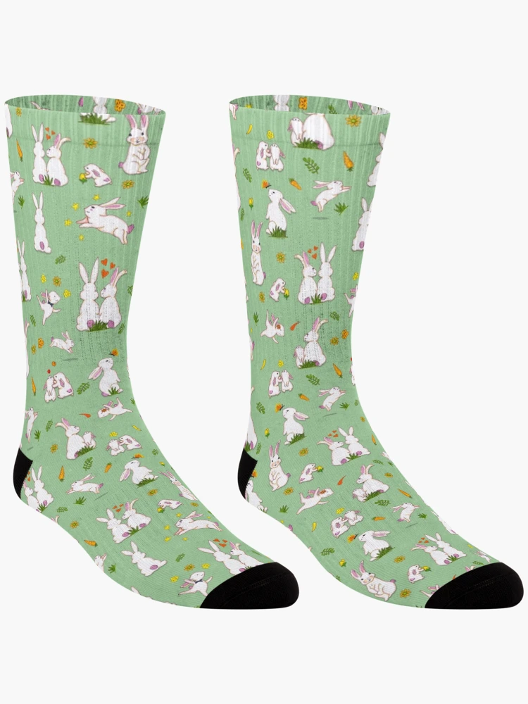 Thumbnail 3 of 5, Socks, Enchanted Rabbit Family - Spring Green designed and sold by BlissDrizzle.