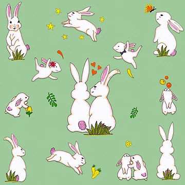 Artwork thumbnail, Enchanted Rabbit Family - Spring Green by BlissDrizzle
