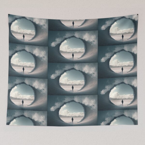 Item preview, Window to the clouds abstract art man walking through a cloudy circle designed and sold by Bitcoin-Fashion.