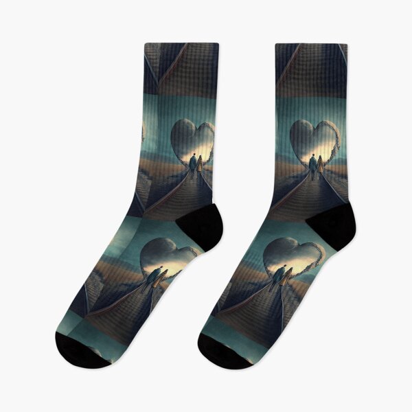 Item preview, Abstract Heart Art train tracks leading to love happy couple holding hands designed and sold by Bitcoin-Fashion.