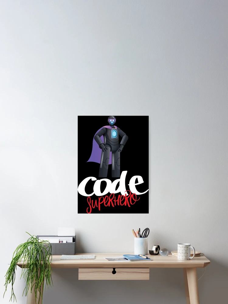 Thumbnail 2 of 3, Poster, Code Superhero Cartoon designed and sold by ProjectRobotics.