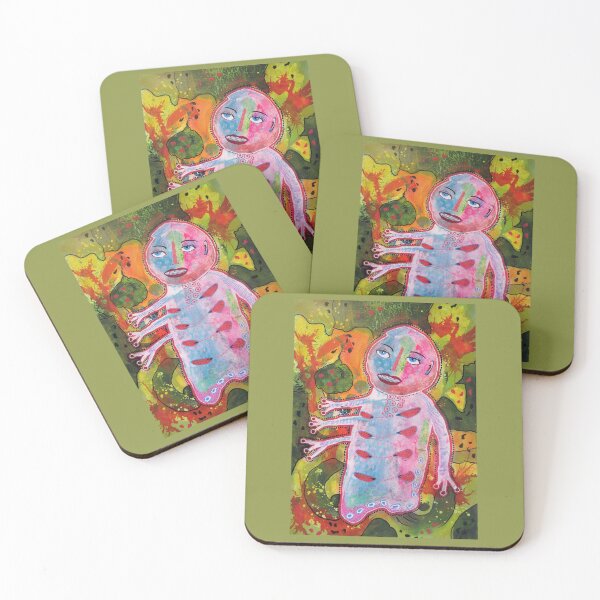 Item preview, Pink Gentleman With Four Arms - Outsider Art Brut Raw Figurative Art designed and sold by BeaOutsiderArt.