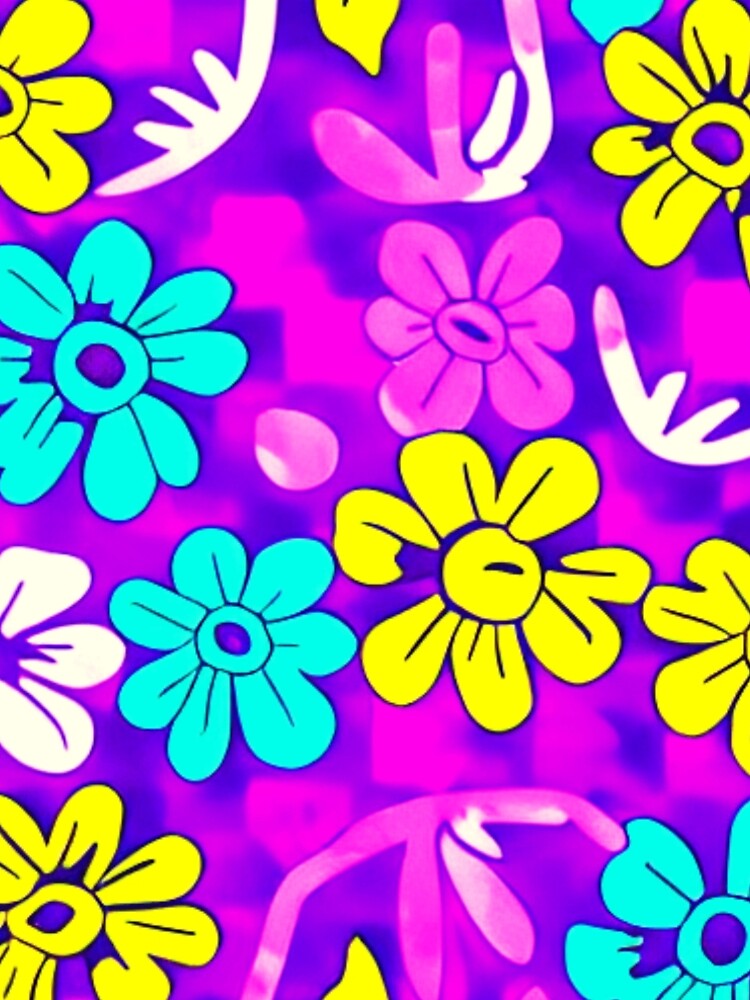 60s Style Neon Flowers ,Yallew And Blue Funny Cool Flower A-Line
