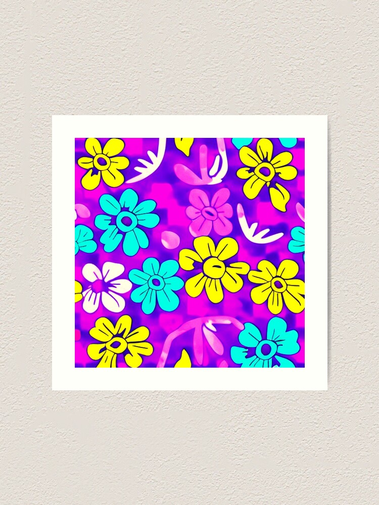 60s Style Neon Flowers ,Yallew And Blue Funny Cool Flower A-Line Dress |  Art Print
