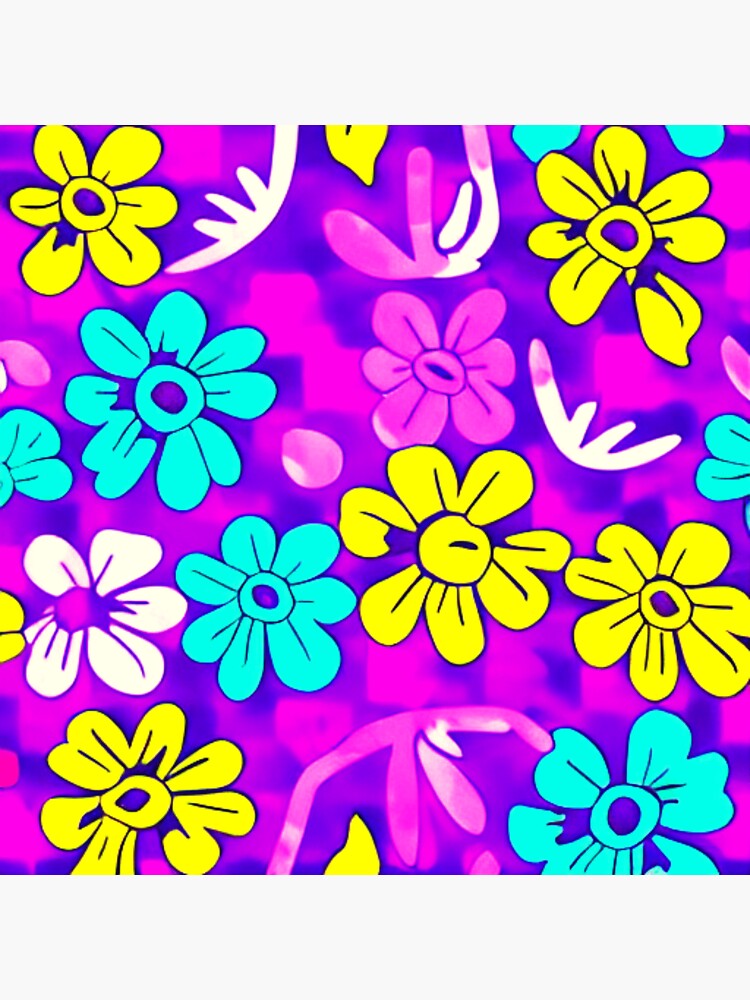 60s Style Neon Flowers ,Yallew And Blue Funny Cool Flower A-Line Dress |  Sticker