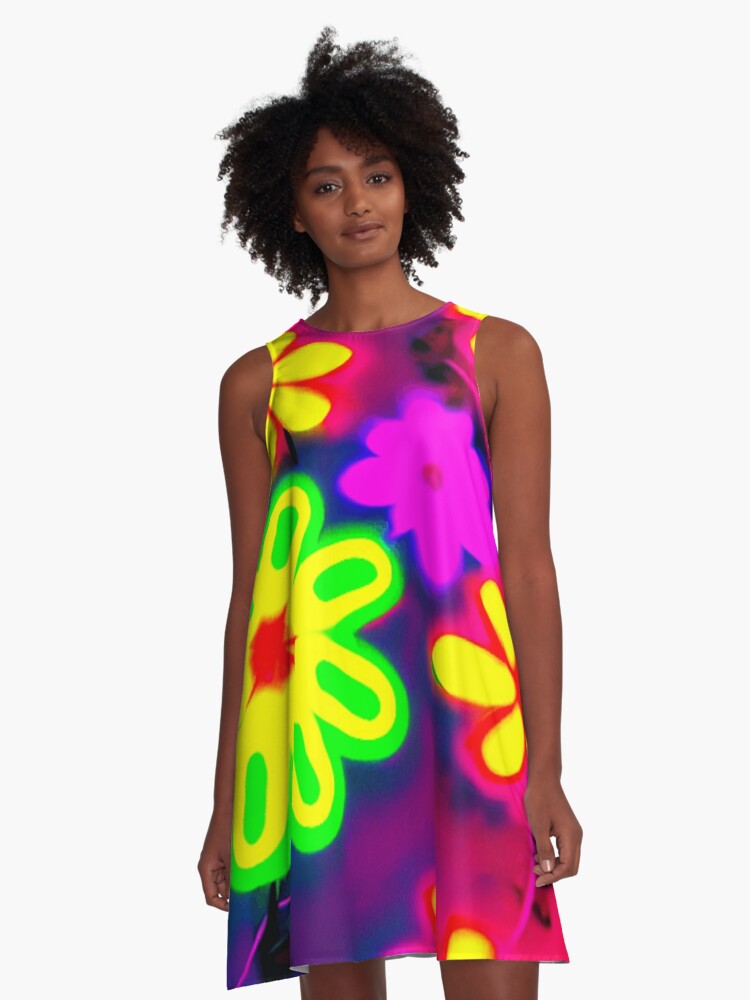 60s Style Neon Flowers Cool Poster | A-Line Dress
