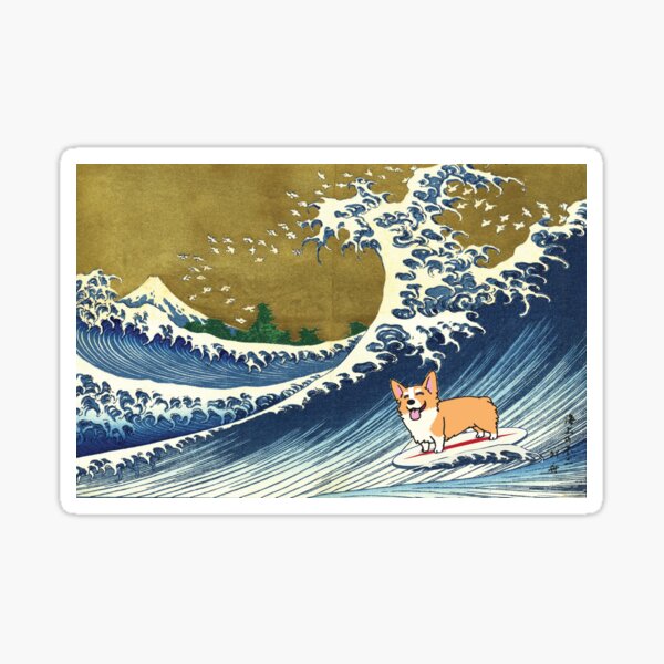 Item preview, Corgi dog surfing The Great Wave designed and sold by ouchmypancreas.